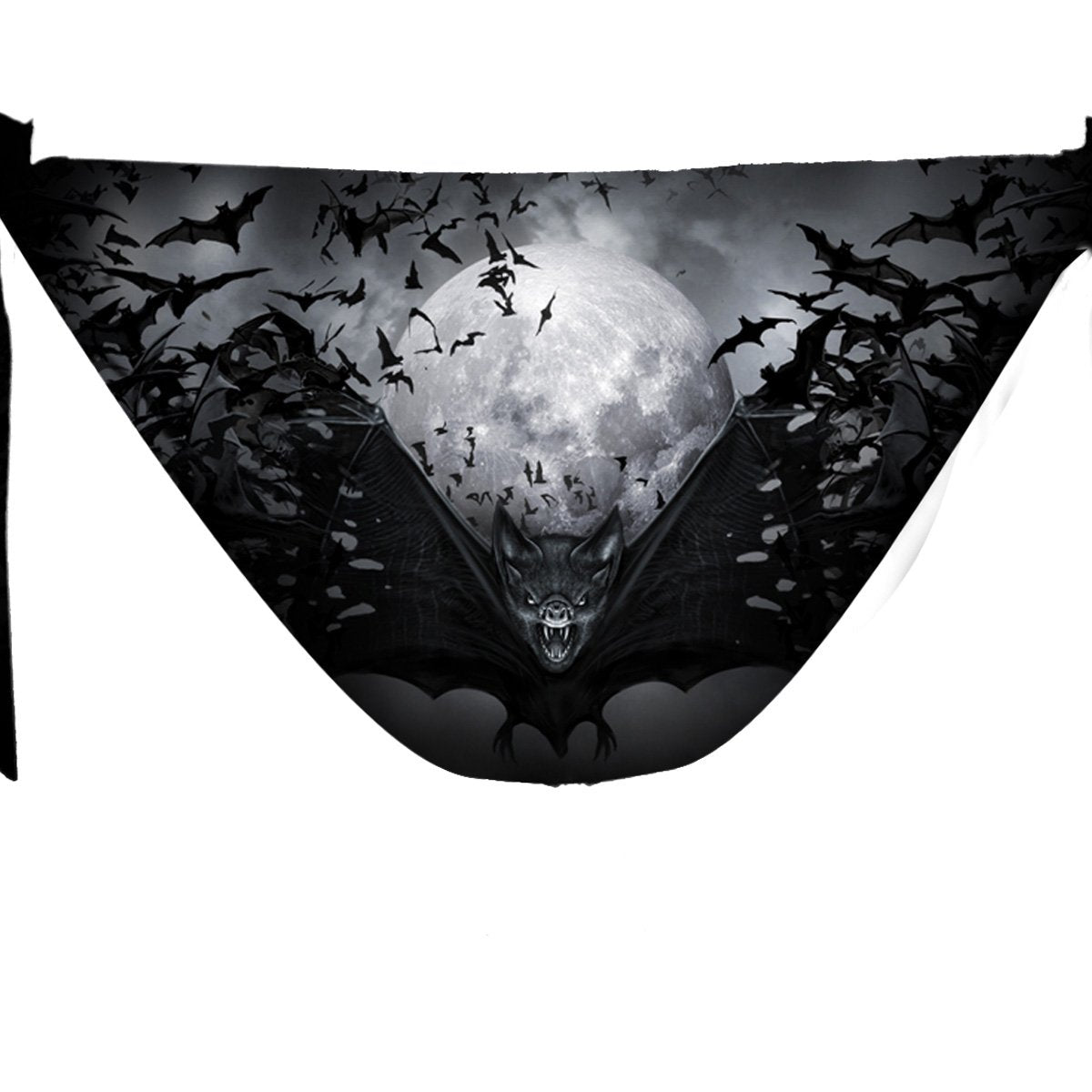 Back view of Goth Nights gothic  Allover Flapover Bikini Swimsuit in Black by Spiral Clothing