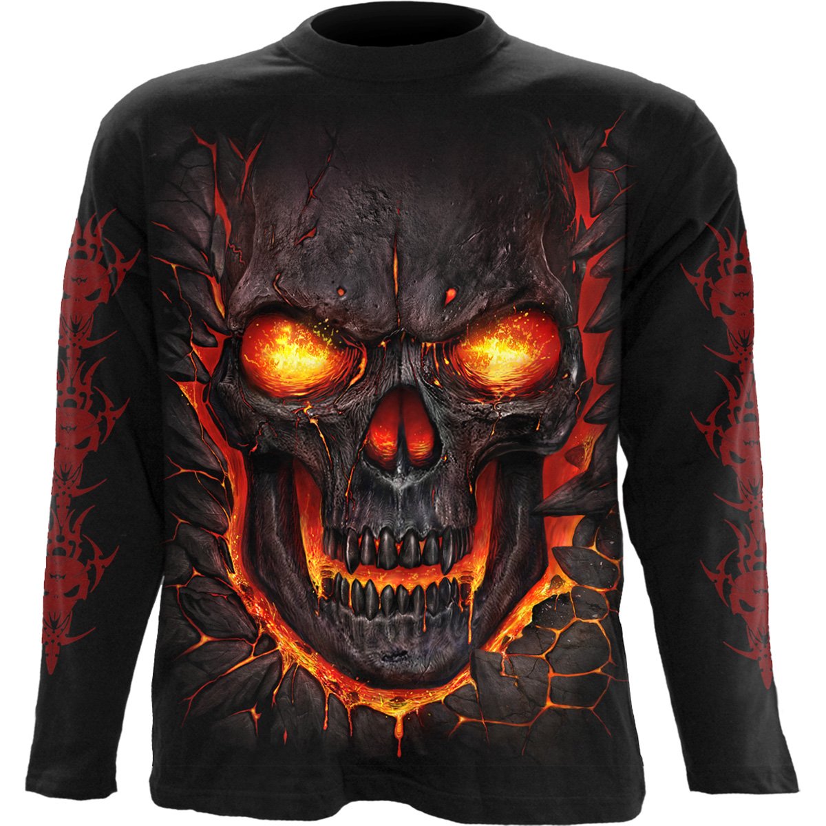 Skull Lava gothic Longsleeve T-Shirt in Black by Spiral Clothing 