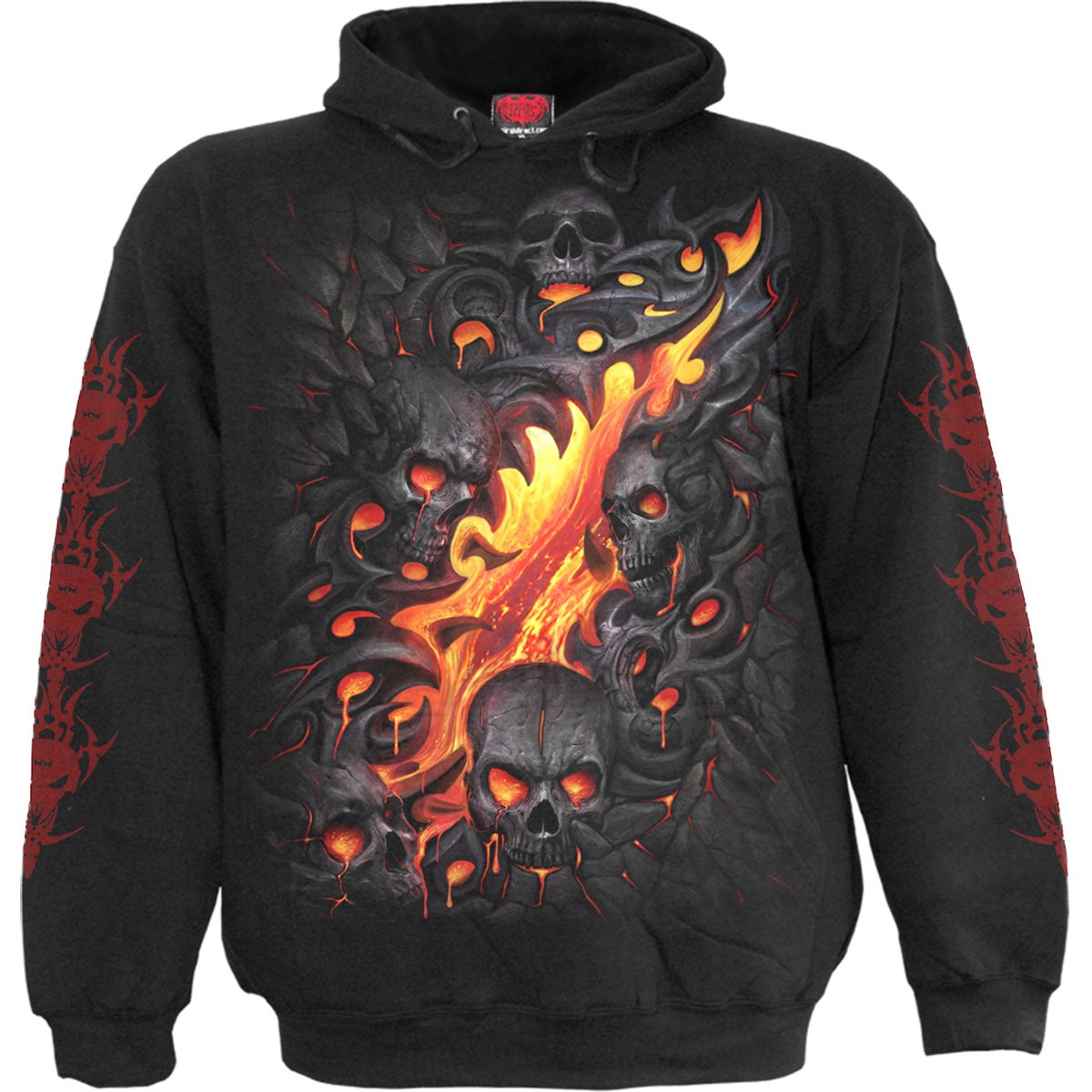 Skull Lava gothic Hoody in Black by Spiral Clothing - Front view