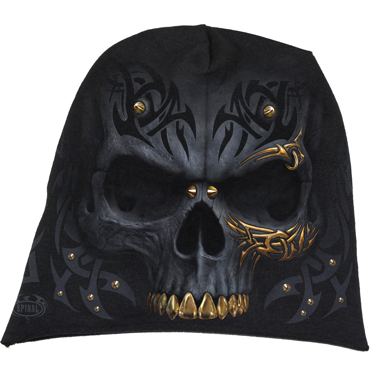 Black Gold gothic  Light Cotton Beanie in Black/Gold by Spiral Clothing - Front view