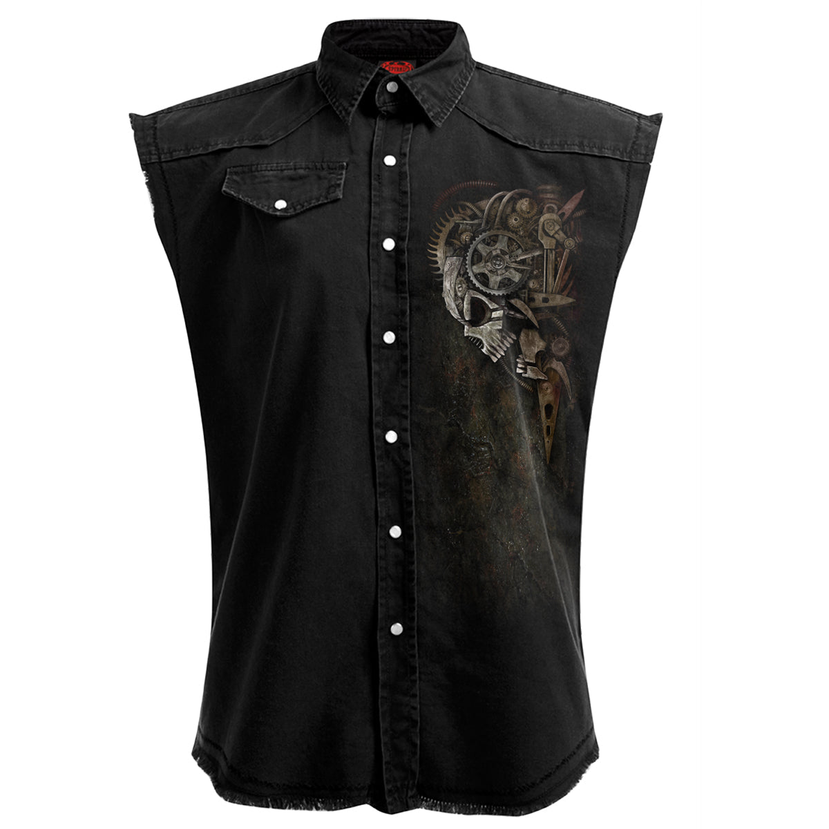 Diesel Punk gothic Men's Sleeveless Stone Washed Worker Shirt in Black by Spiral Clothing 