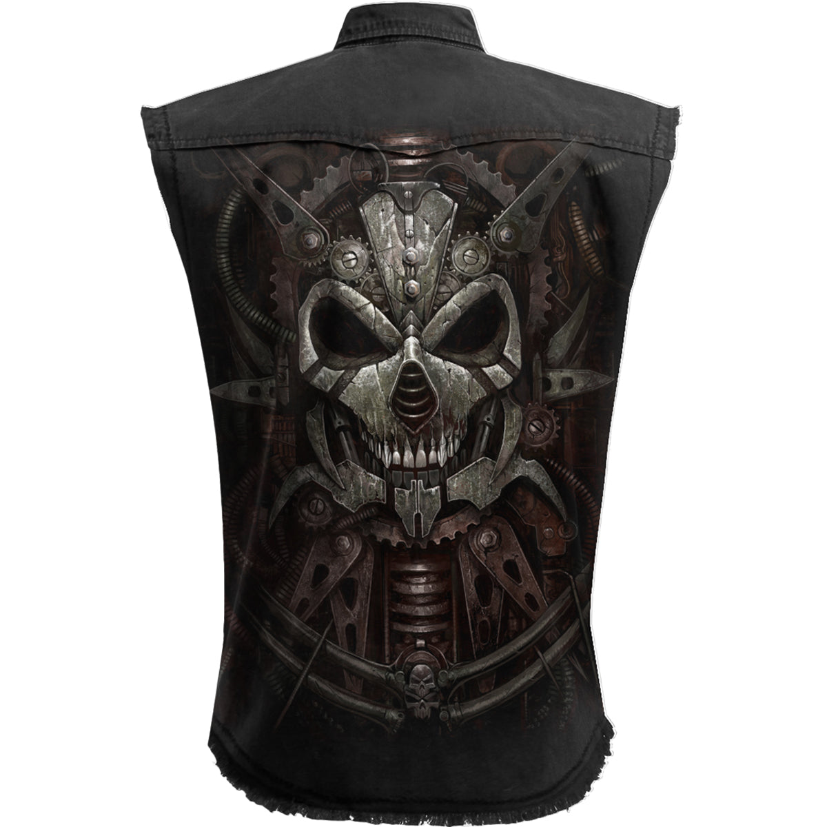 Diesel Punk gothic  Sleeveless Stone Washed Worker Shirt in Black by Spiral Clothing 