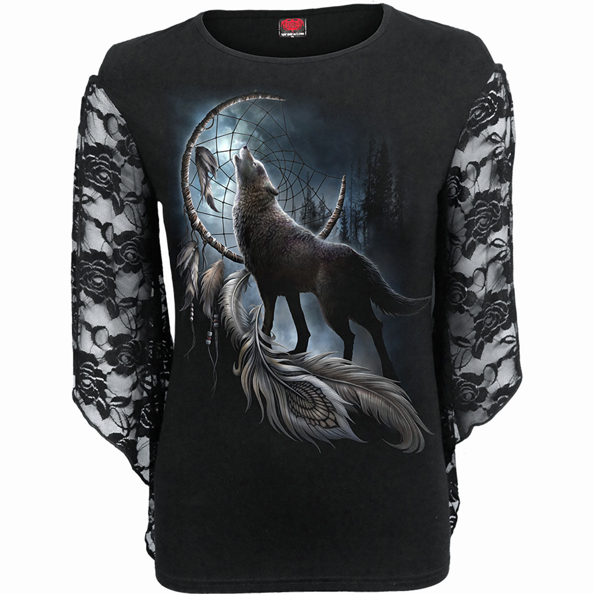 From Darkness gothic Rose Lace Sleeve Top in Black by Spiral Clothing - Front view