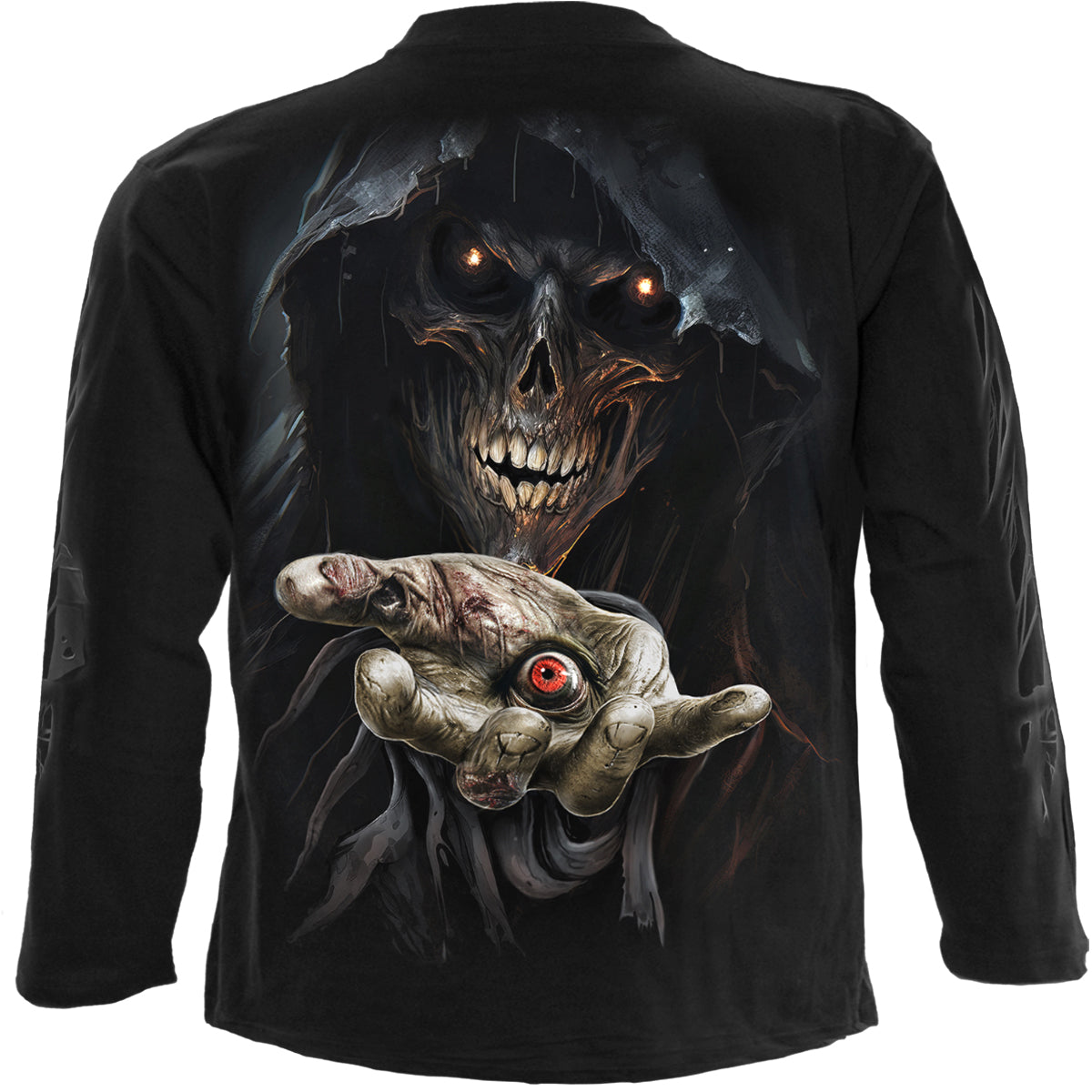 Back view of Evil Eye gothic Longsleeve T-Shirt in Black by Spiral Clothing
