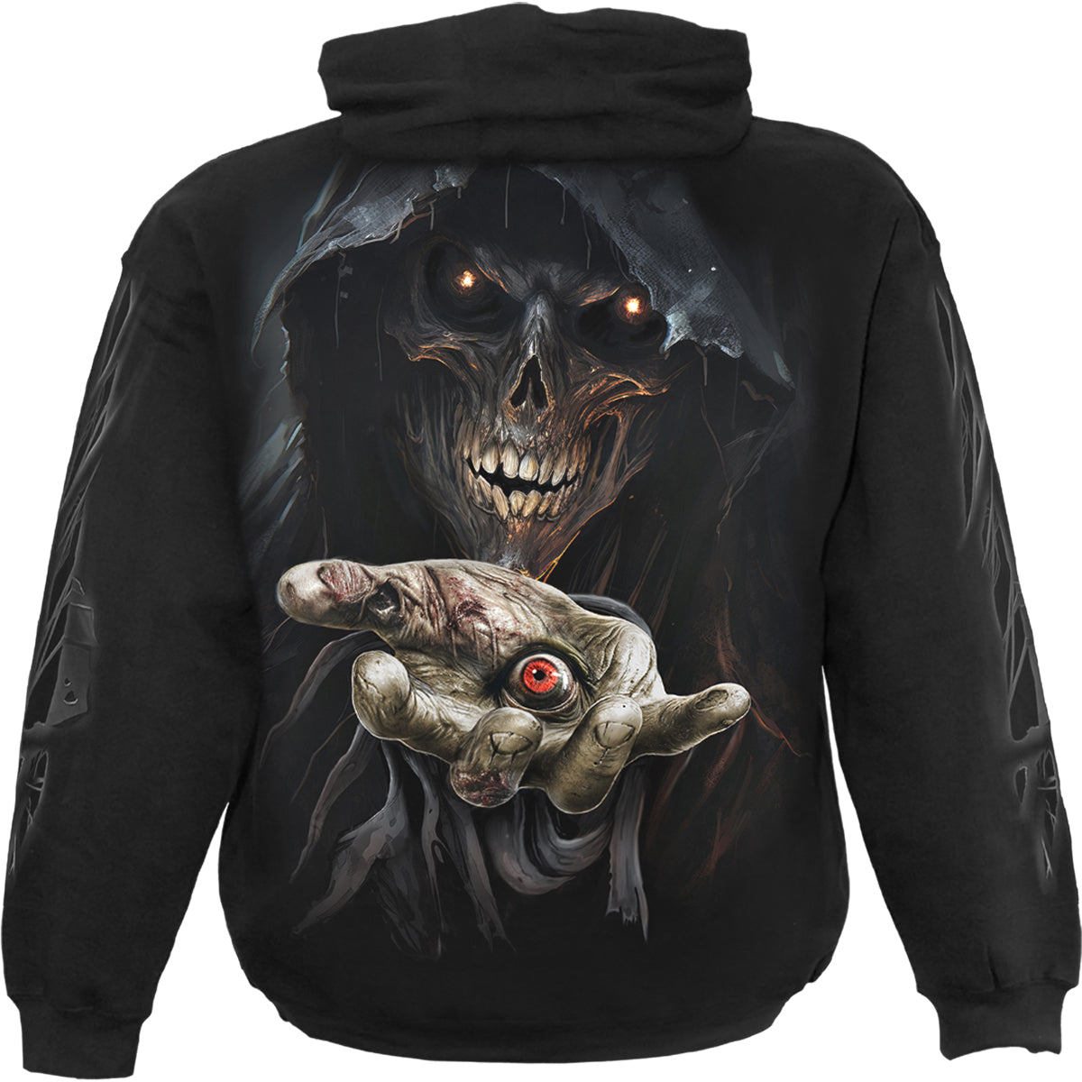 Back view of Evil Eye gothic Hoody in Black by Spiral Clothing