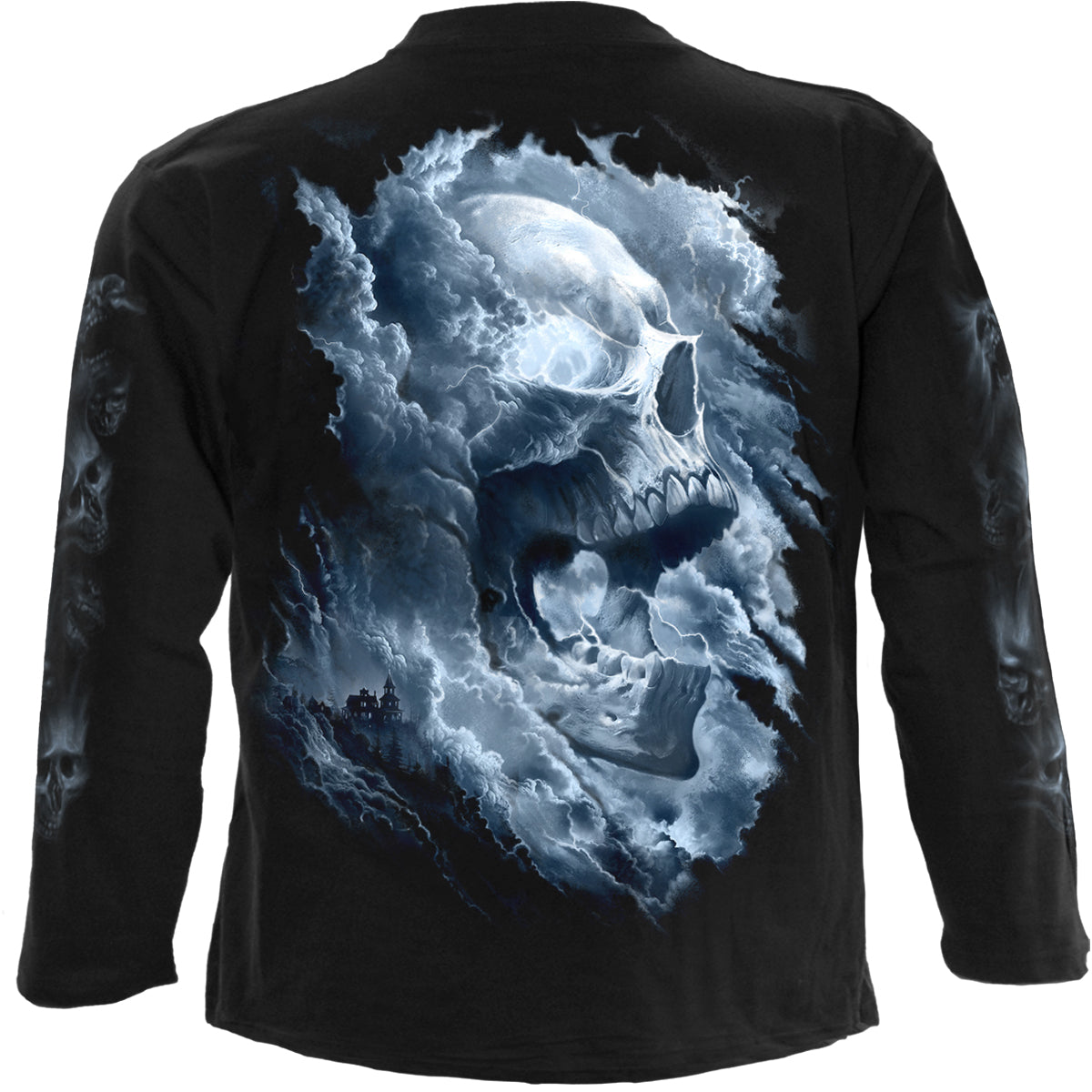 Back view of Grave Skies gothic Longsleeve T-Shirt in Black by Spiral Clothing