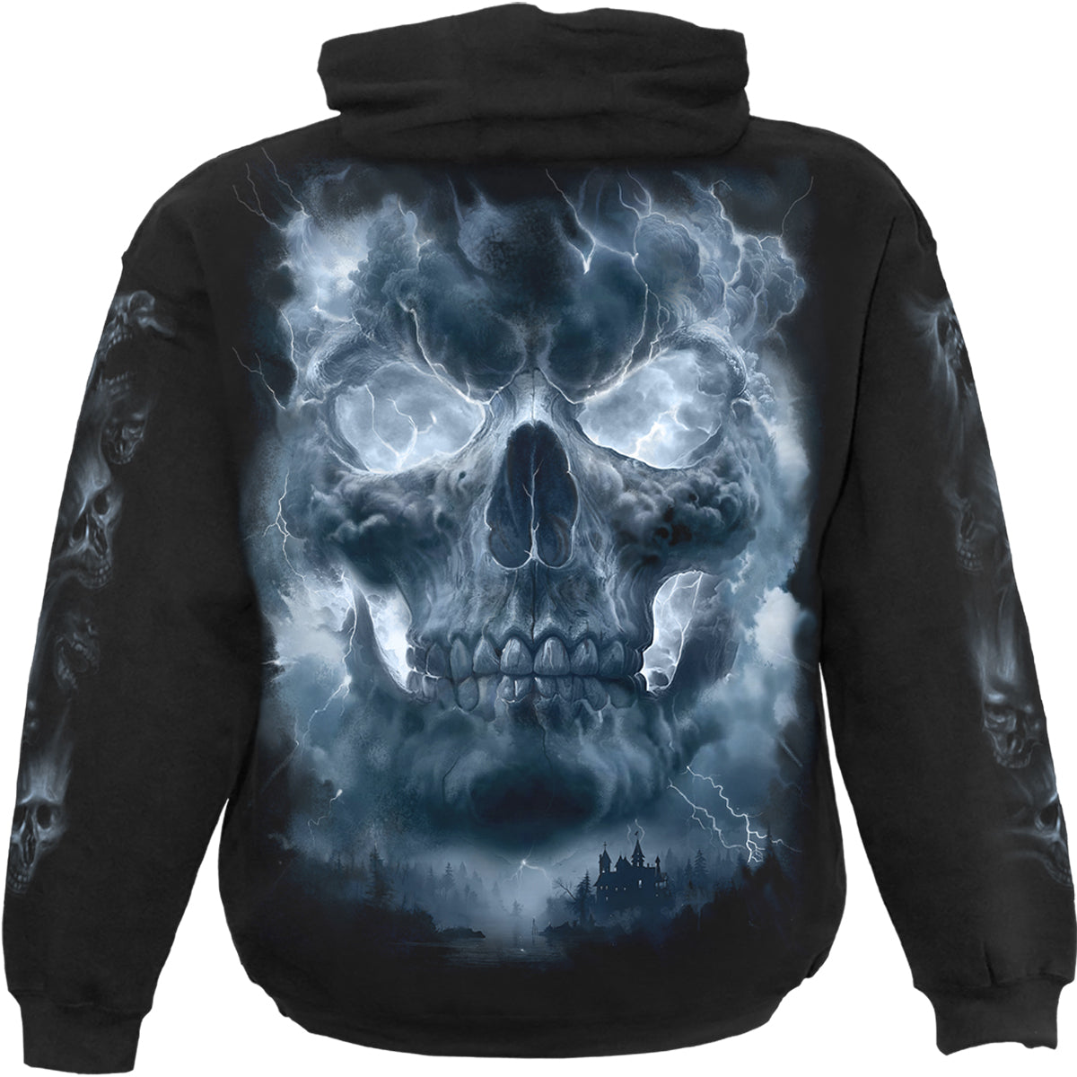 Back view of Grave Skies gothic Hoody in Black by Spiral Clothing