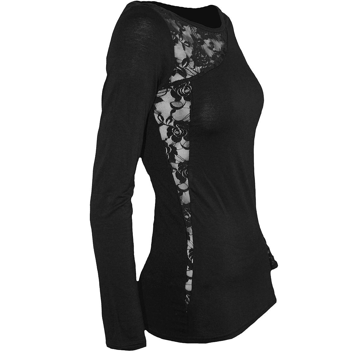 Gothic Elegance gothic  Lace One-Shoulder Long Sleeve Top in Black by Spiral Clothing