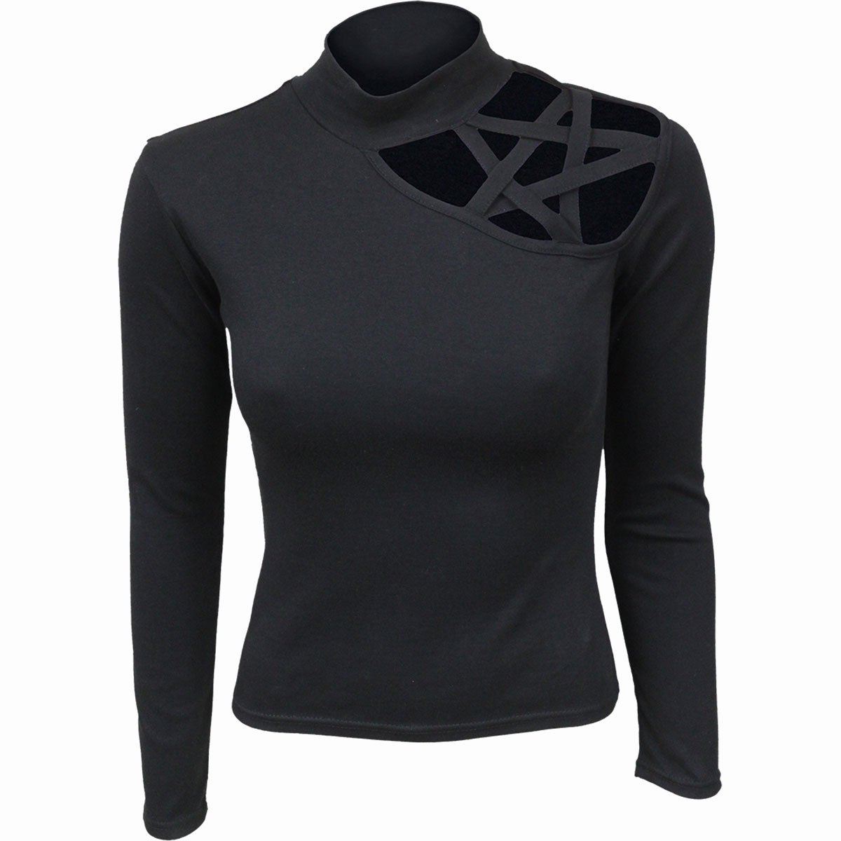 Gothic Elegance gothic Women's Pentagram Shoulder Longsleeve Top in Black by Spiral Clothing 