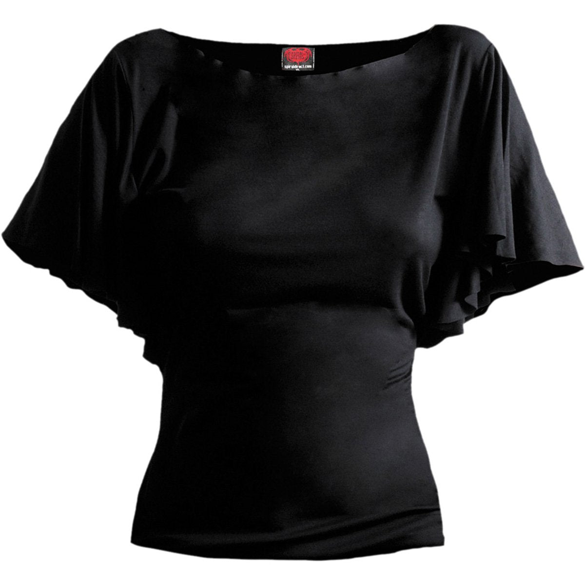 Gothic Elegance gothic Women's Boat Neck Bat Sleeve Top in Black by Spiral Clothing - Front view