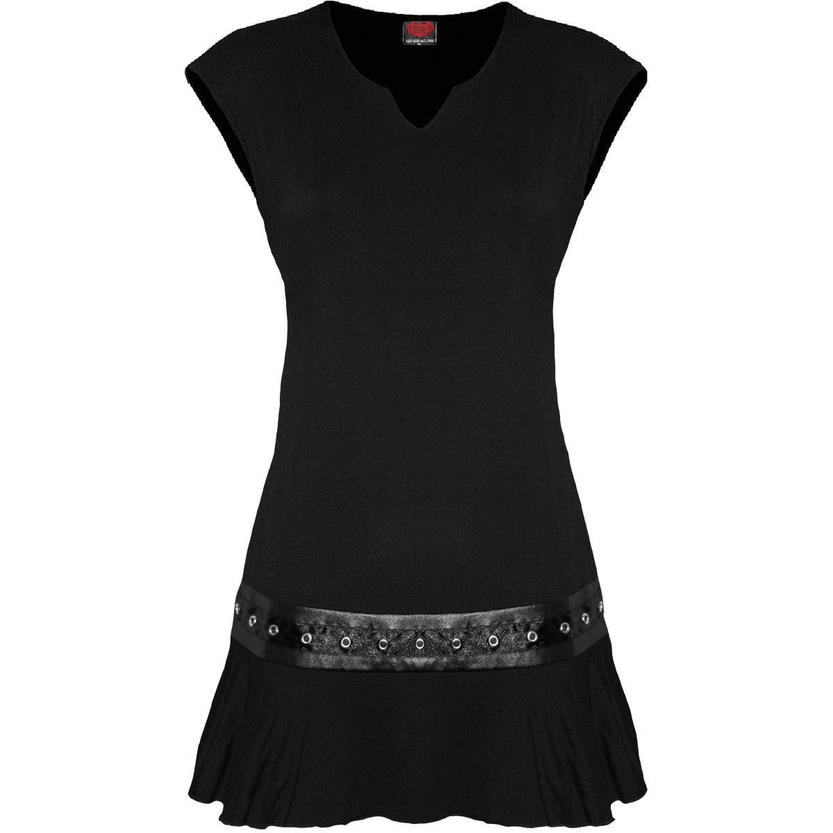 Gothic Rock gothic Stud Waist Mini Dress in Black by Spiral Clothing - Front view