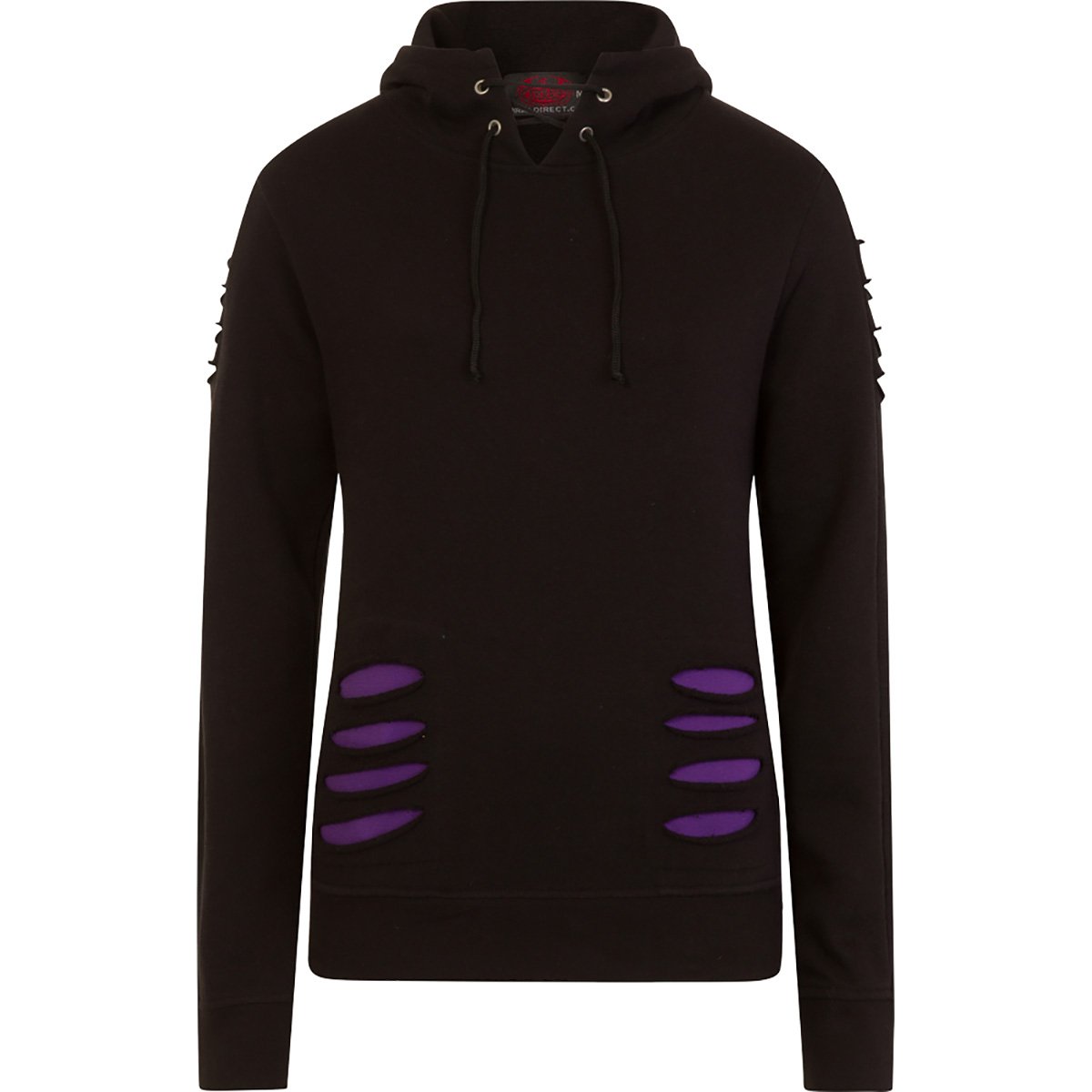 Gothic Rock gothic Women's Large Hood Ripped Hoody in Purple/Black by Spiral Clothing - Front view