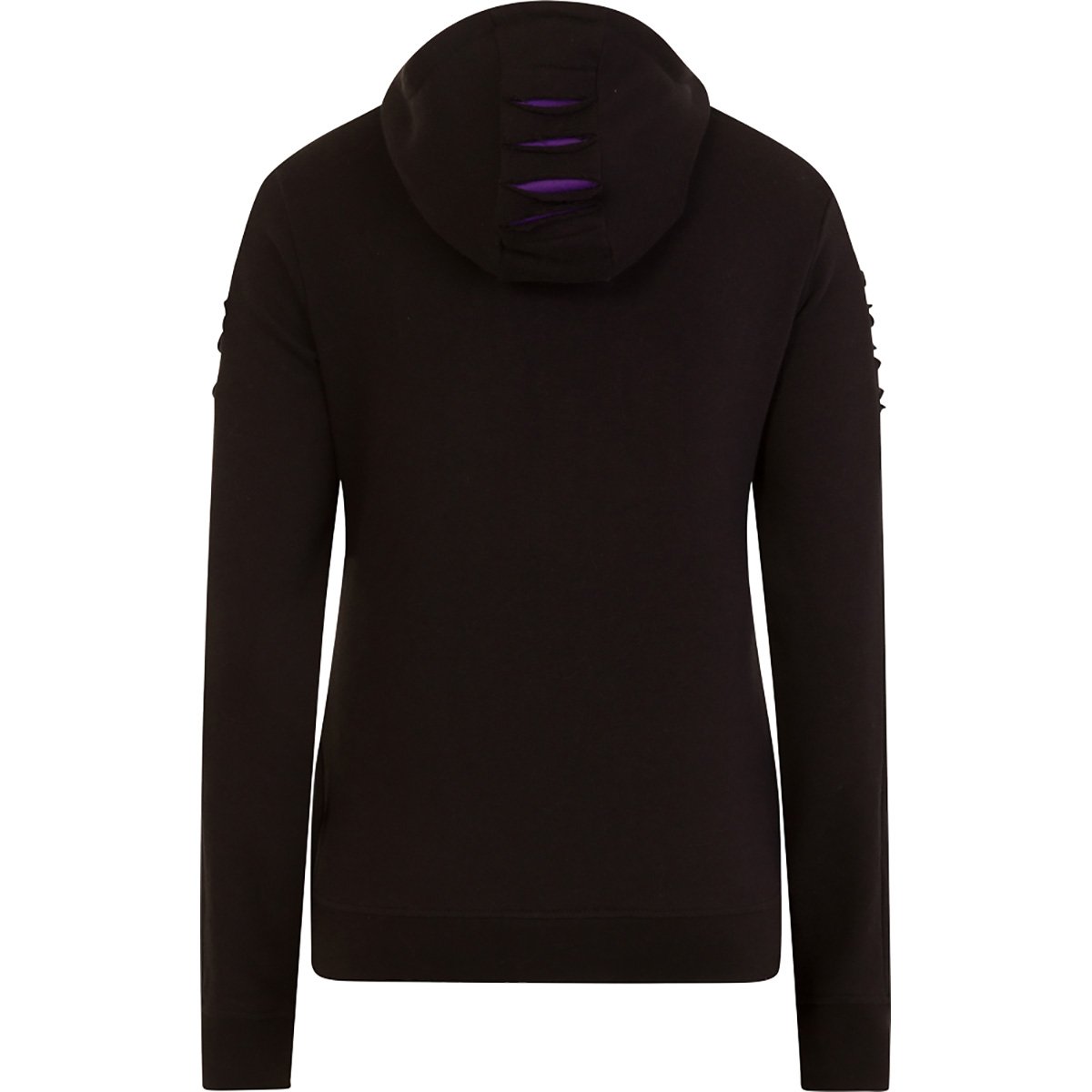 Back view of Gothic Rock gothic  Large Hood Ripped Hoody in Purple/Black by Spiral Clothing