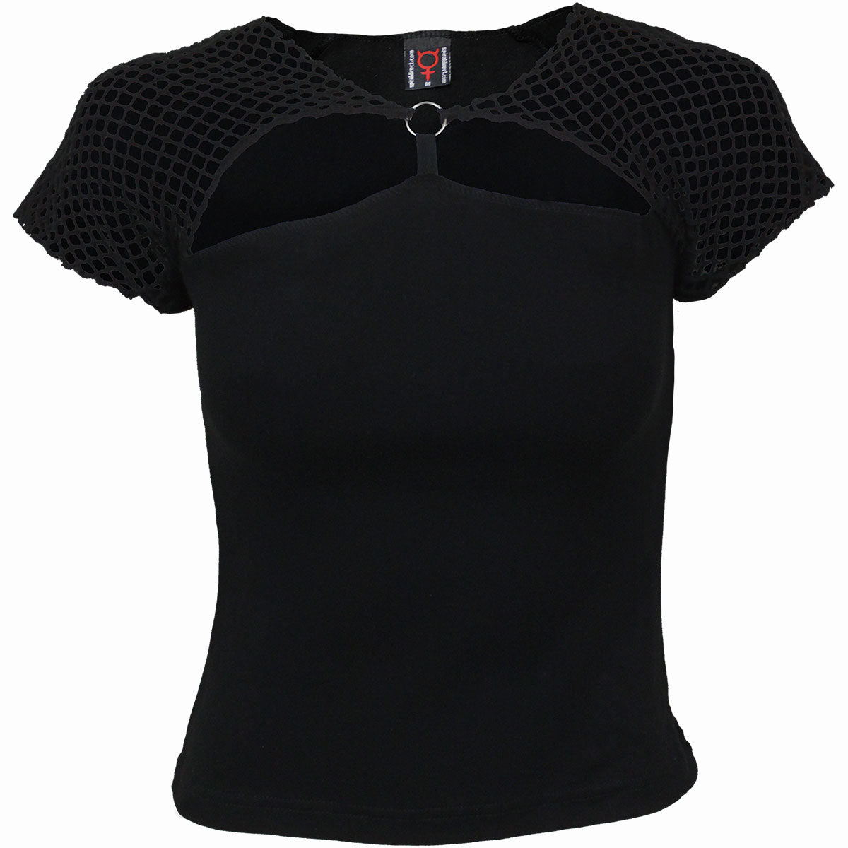 Gothic Rock gothic Women's Mesh Ring Cap Sleeve Top in Black by Spiral Clothing - Front view