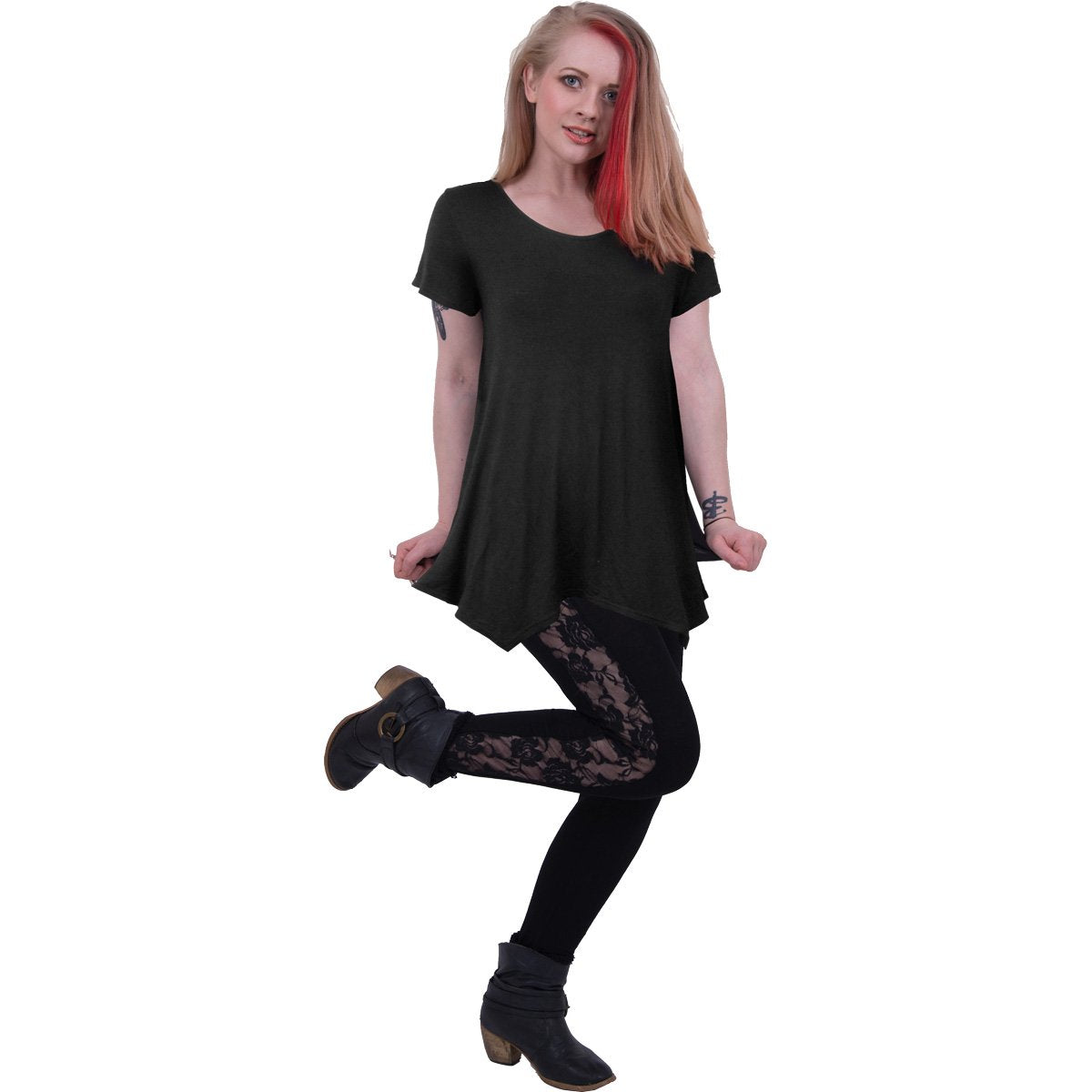 Urban Fashion gothic Smock - Tunic Casual Top in Black by Spiral Clothing worn by a women