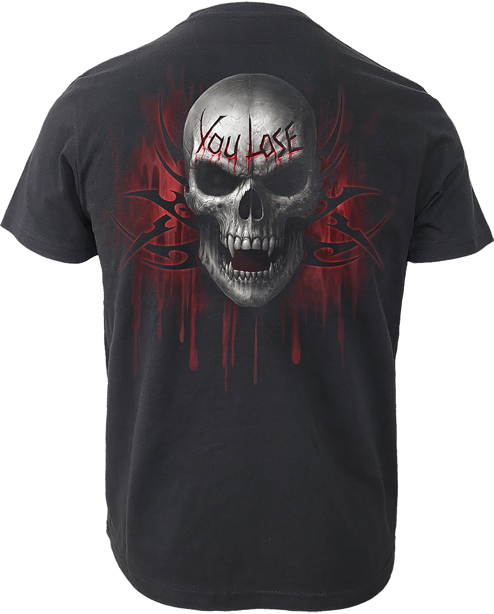 Back view of Game Over gothic  Organic T-Shirt in Black by Spiral Clothing