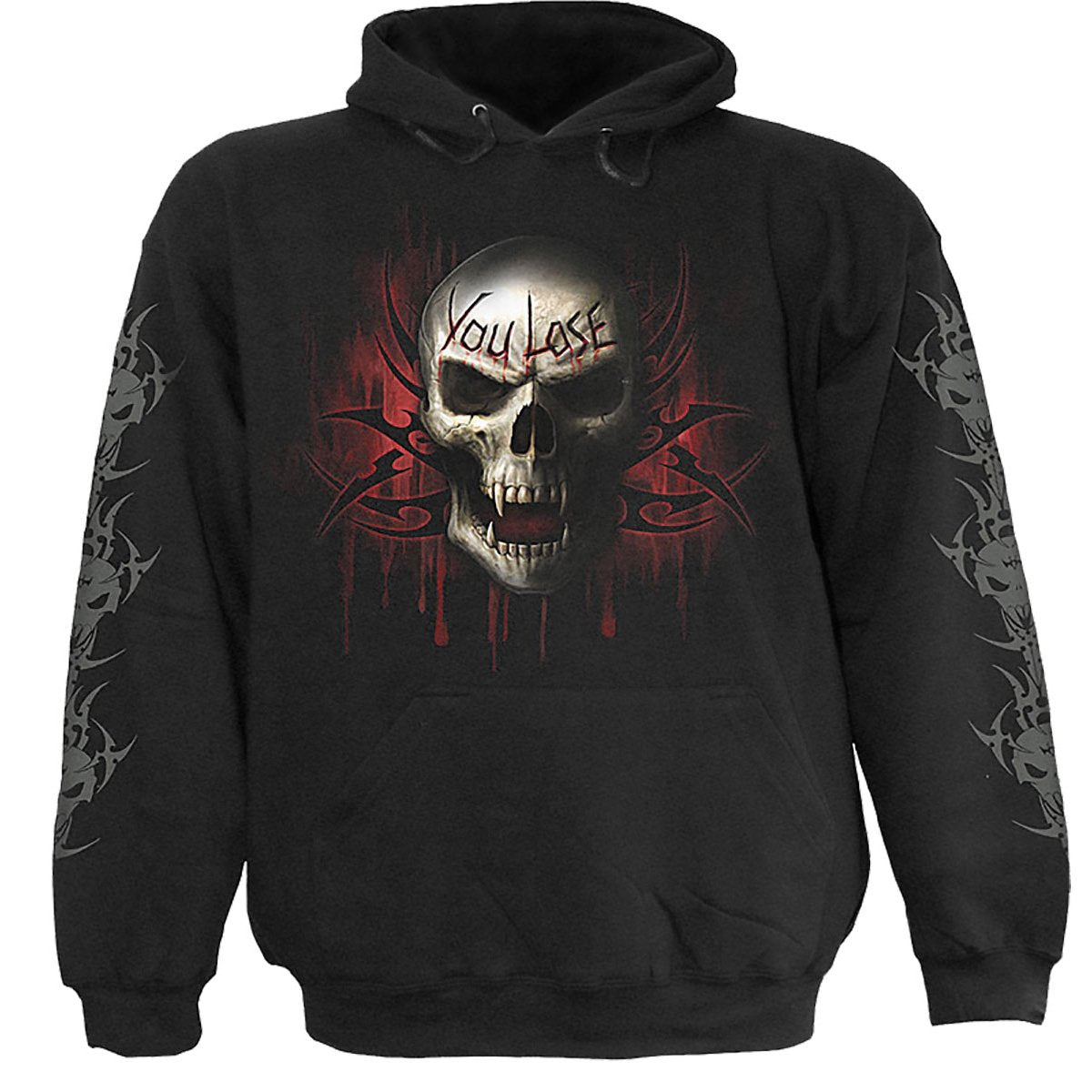 Game Over gothic Men's Hoody in Black by Spiral Clothing - Front view