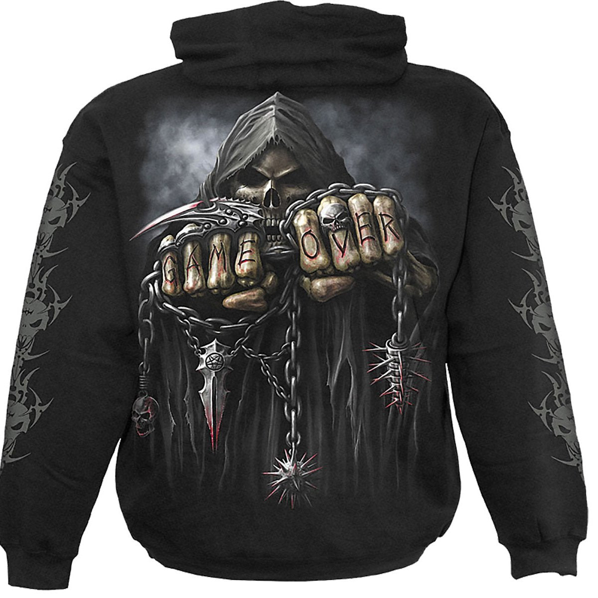 Back view of Game Over gothic  Hoody in Black by Spiral Clothing