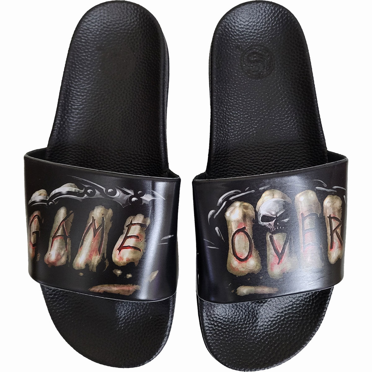 Game Over gothic Slides - Athletic Sandals in Black by Spiral Clothing 