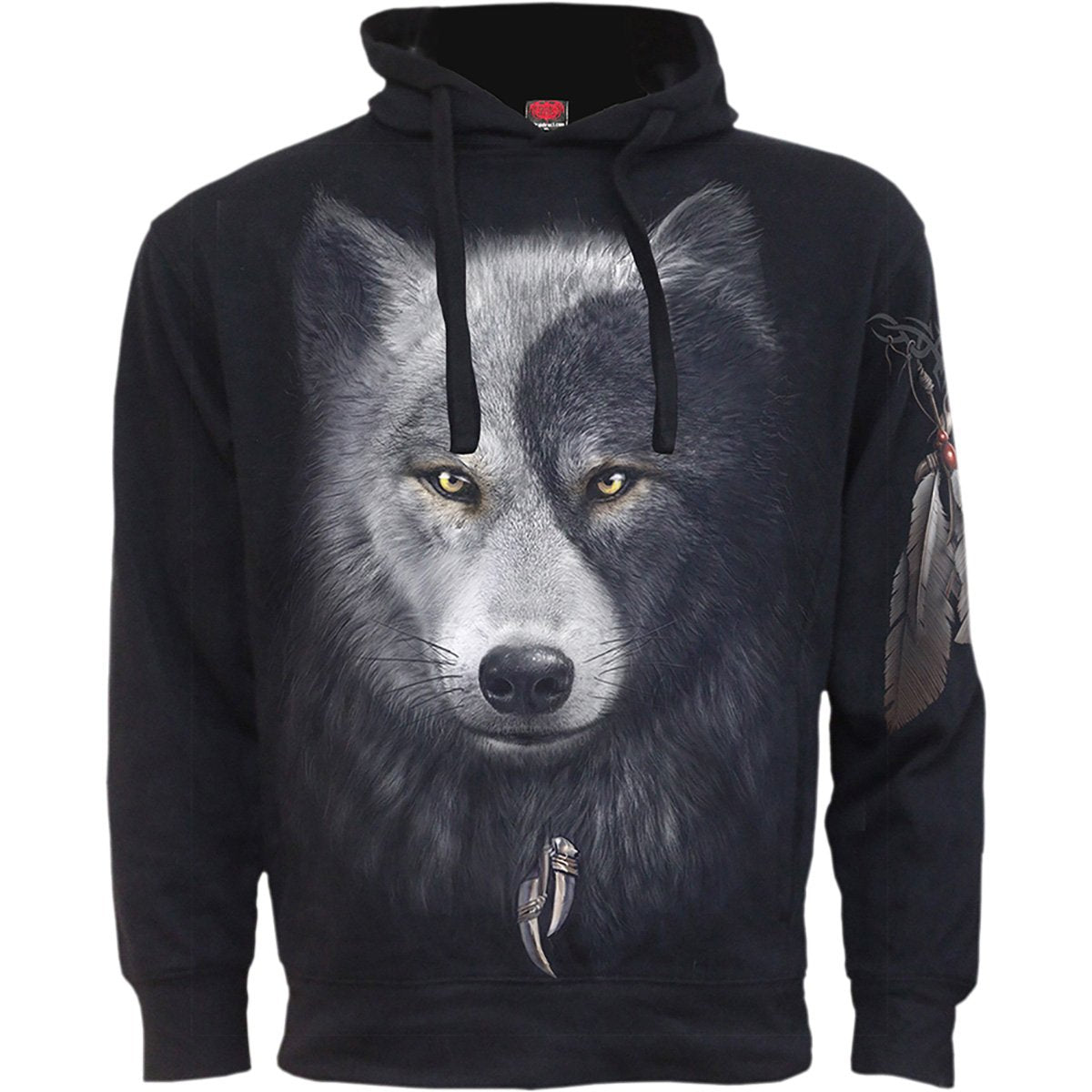 Wolf Chi gothic Side Pocket Hoody in Black by Spiral Clothing 