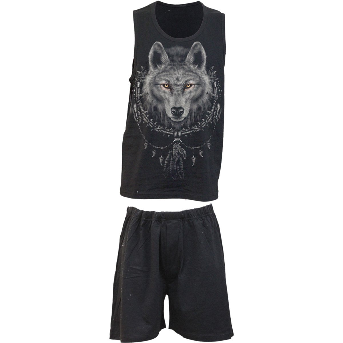 Wolf Chi gothic 4pc Mens Gothic Pyjama Set in Black by Spiral Clothing 