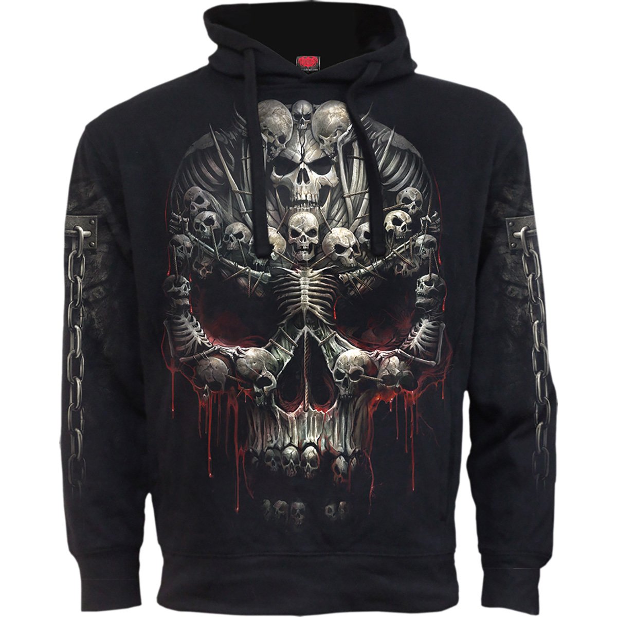 Death Bones gothic Men's Side Pocket Hoody in Black by Spiral Clothing 