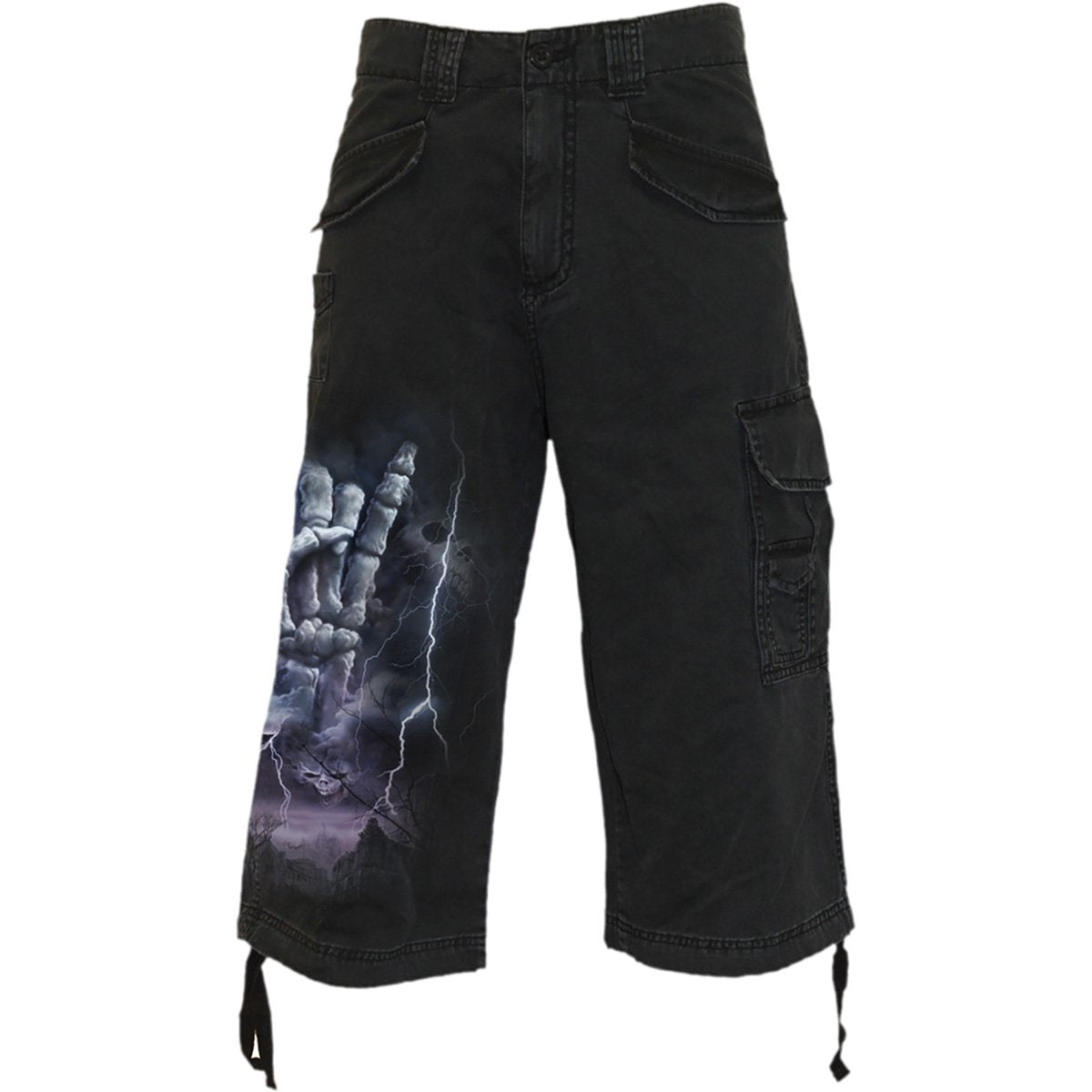 Rock Eternal gothic Men's Vintage Cargo Shorts 3/4 Long in Black by Spiral Clothing - Front view