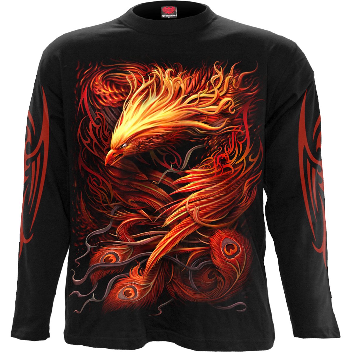 Phoenix Arisen gothic Men's Longsleeve T-Shirt in Black by Spiral Clothing - Front view