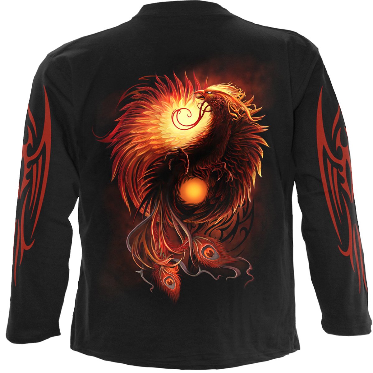 Back view of Phoenix Arisen gothic  Longsleeve T-Shirt in Black by Spiral Clothing