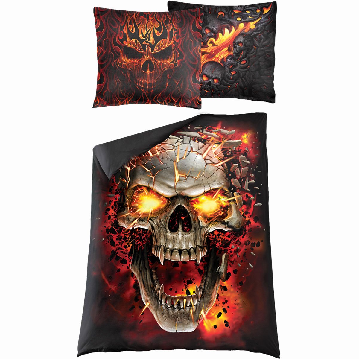 Skull Blast gothic Single Duvet Cover + UK And EU Pillow case in Black by Spiral Clothing 