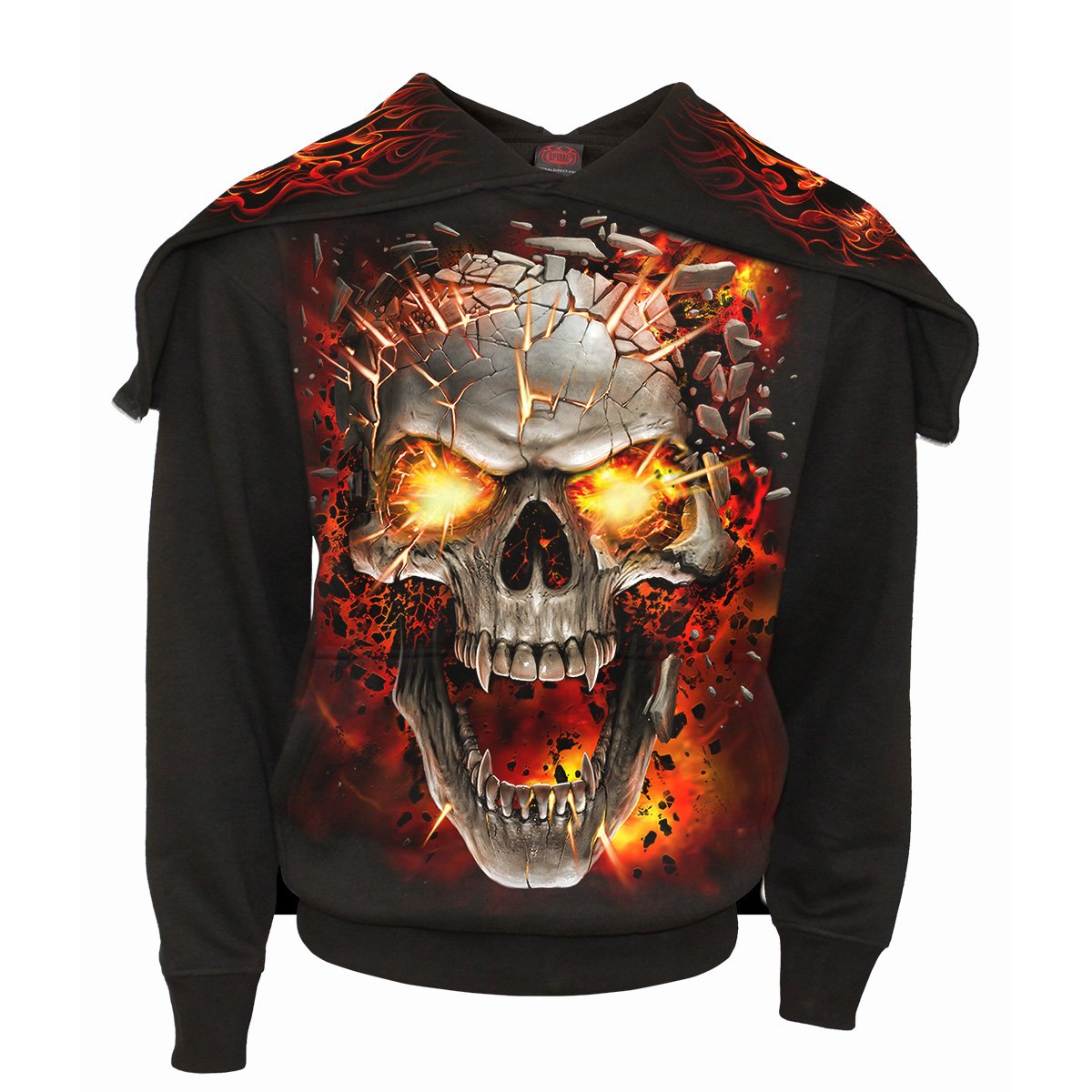 Skull Blast gothic Men's Hoody in Black by Spiral Clothing - Front view