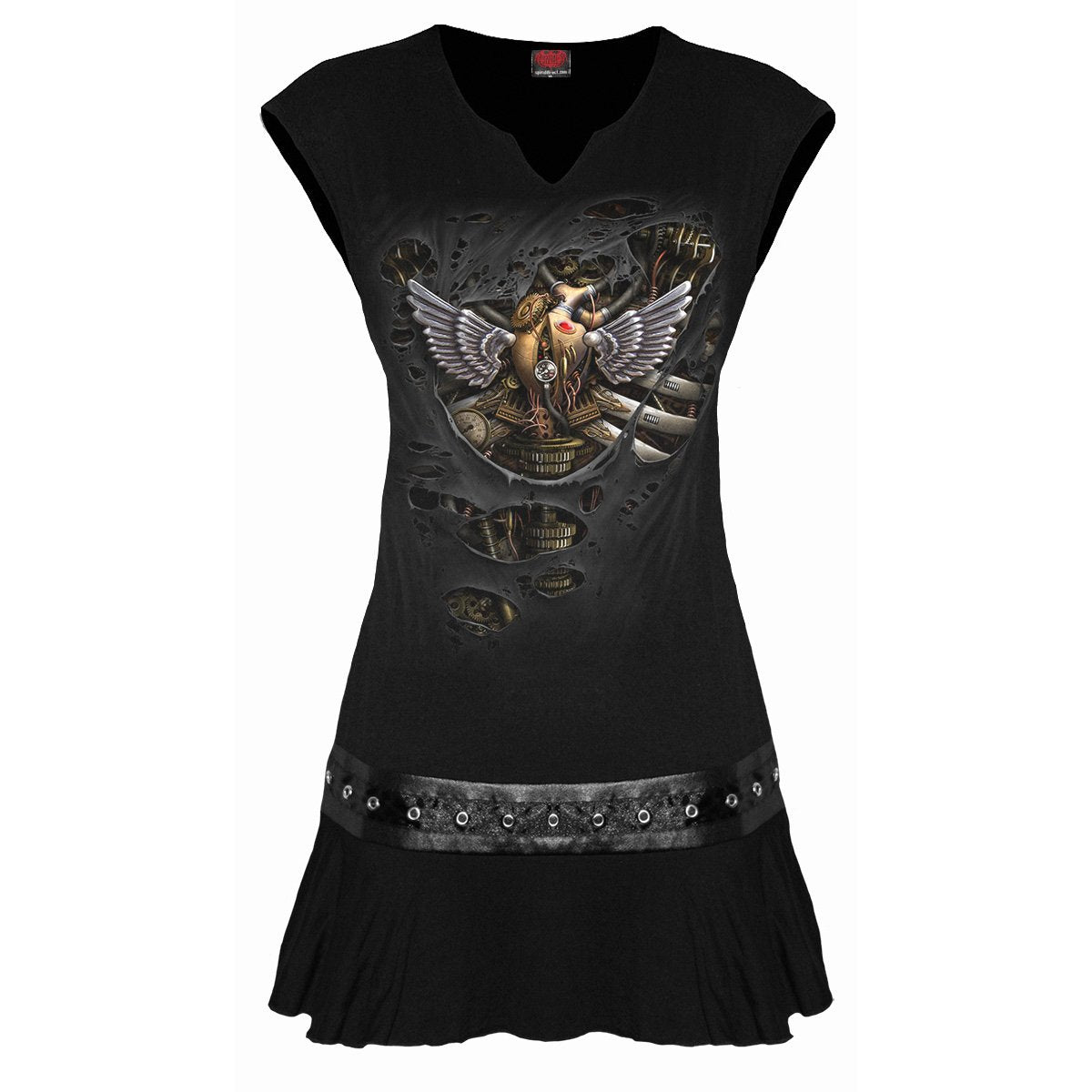 Steam Punk 'Ripped' gothic Stud Waist Mini Dress in Black by Spiral Clothing 
