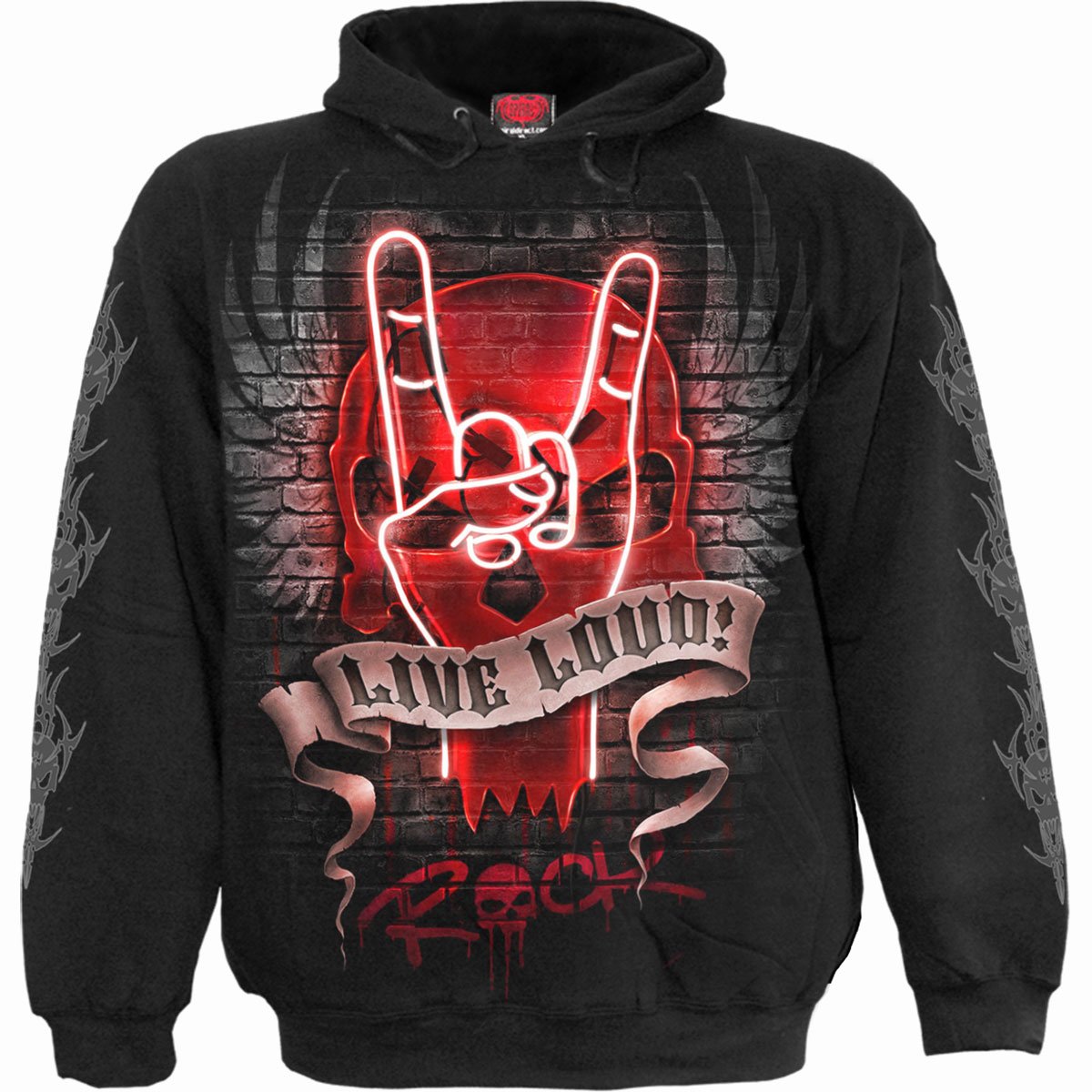 Live Loud gothic Men's Hoody in Black by Spiral Clothing - Front view