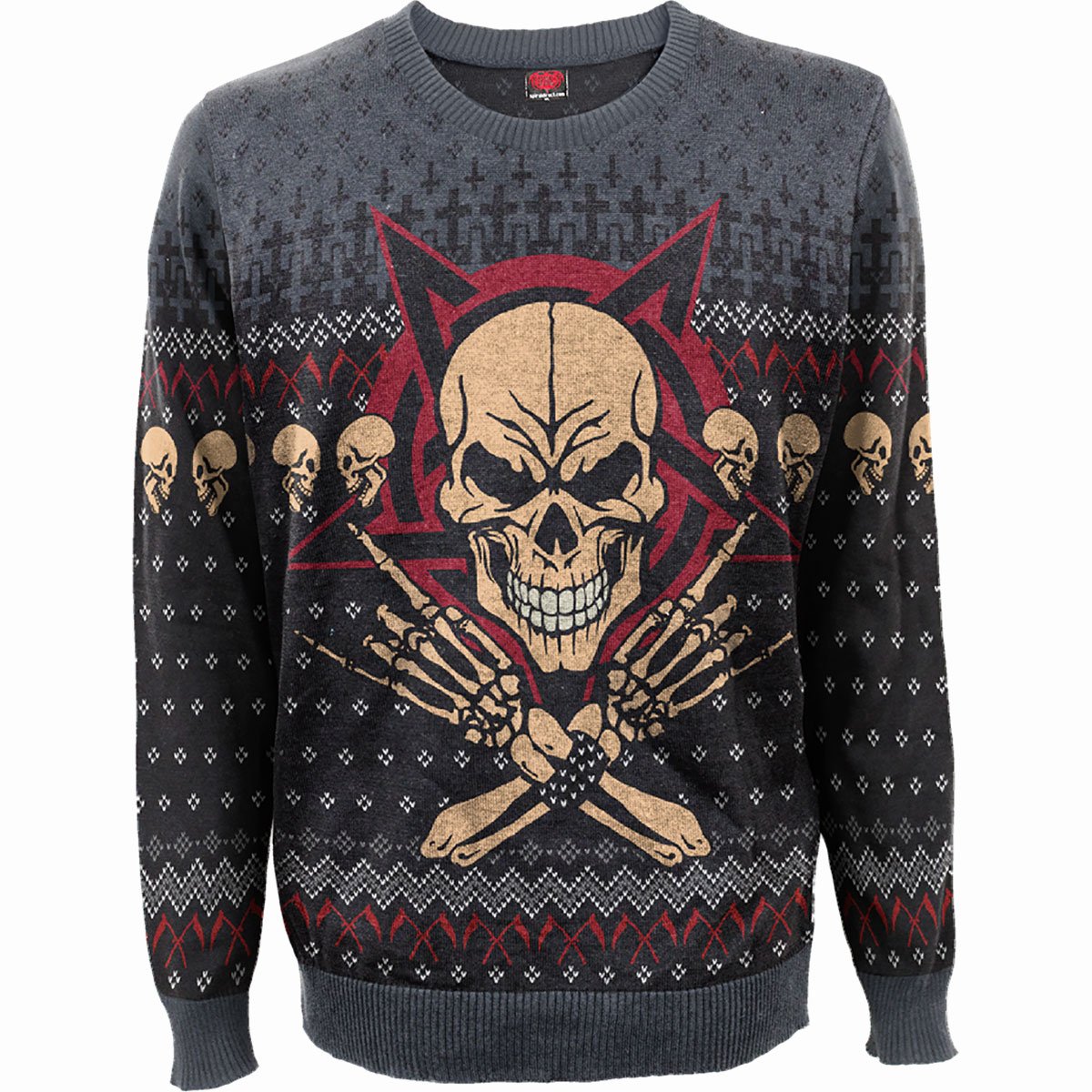 Evil Rock gothic Men's Knitted Wrap Jumper in Black by Spiral Clothing - Front view