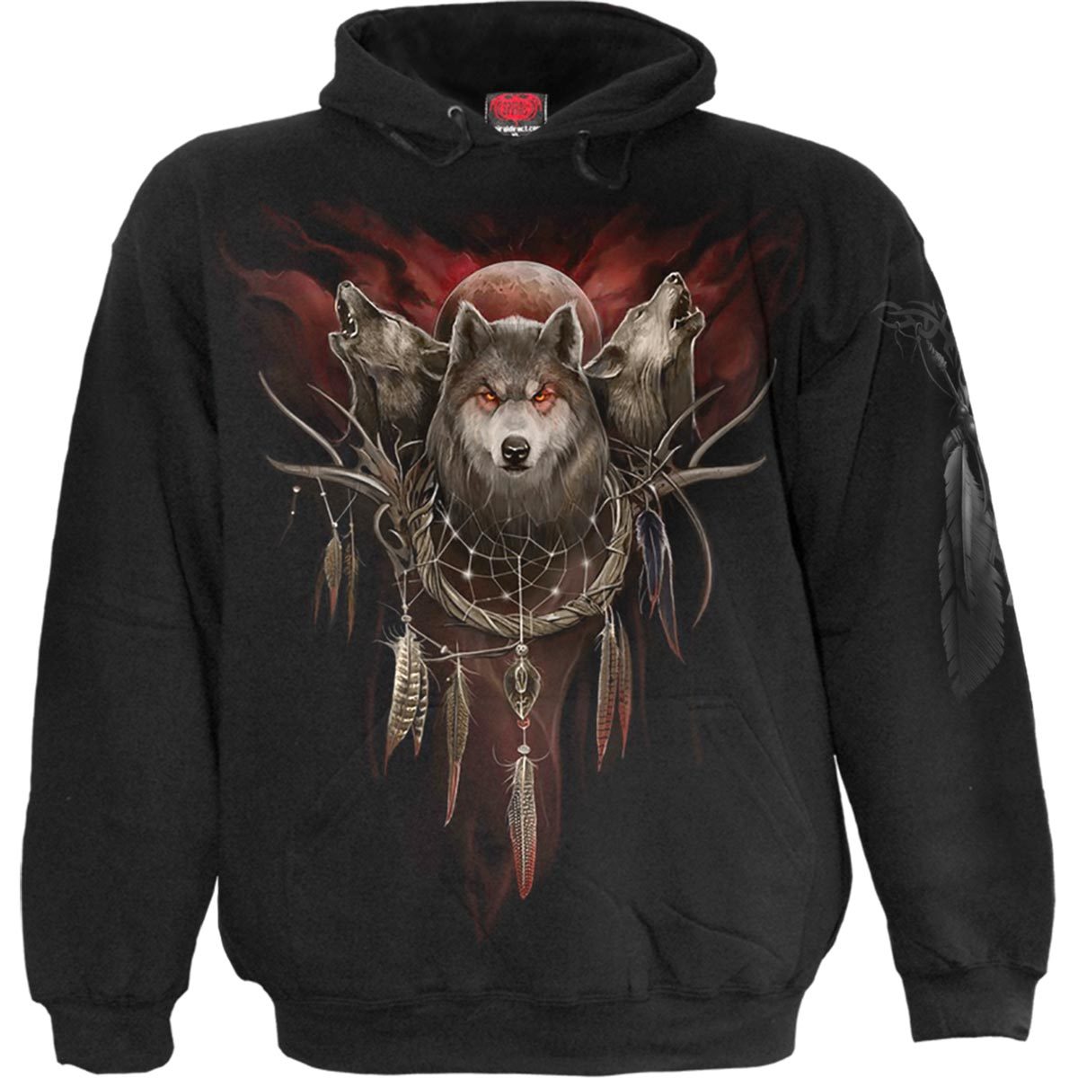 Cry Of The Wolf gothic Men's Hoody in Black by Spiral Clothing 