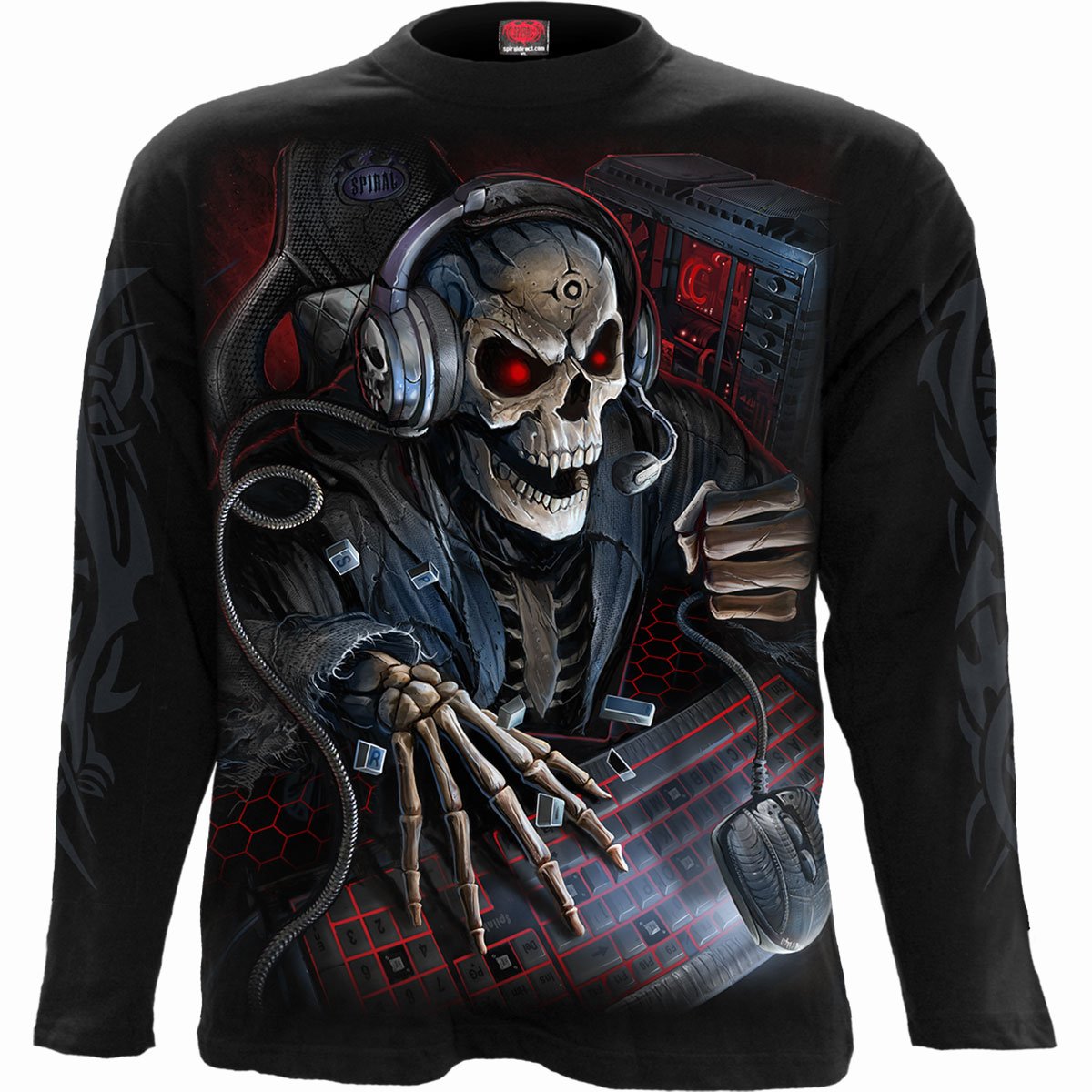 PC Gamer gothic Men's Longsleeve T-Shirt in Black by Spiral Clothing - Front view