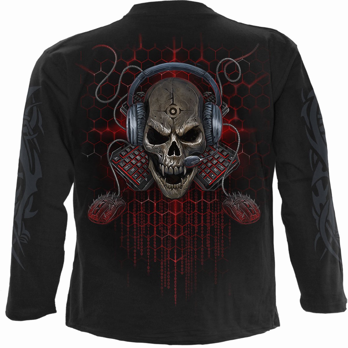 Back view of PC Gamer gothic  Longsleeve T-Shirt in Black by Spiral Clothing