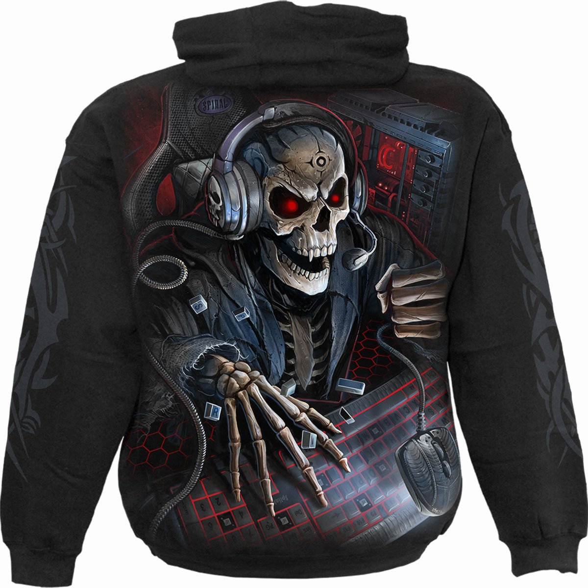 Back view of PC Gamer gothic  Hoody in Black by Spiral Clothing