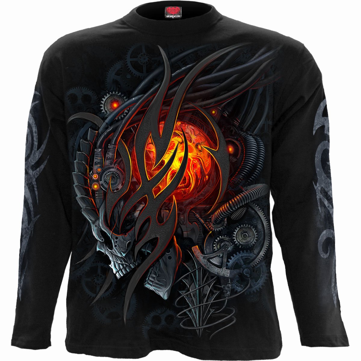 Steampunk Skull gothic Men's Longsleeve T-Shirt in Black by Spiral Clothing - Front view