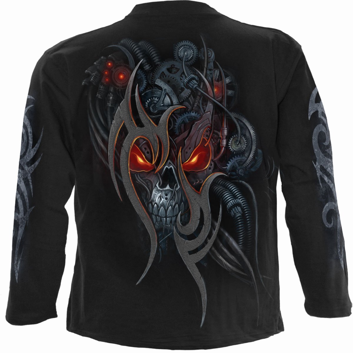 Back view of Steampunk Skull gothic  Longsleeve T-Shirt in Black by Spiral Clothing
