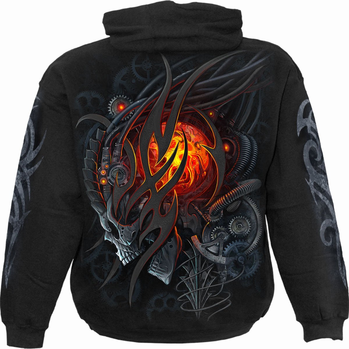 Back view of Steampunk Skull gothic  Hoody in Black by Spiral Clothing