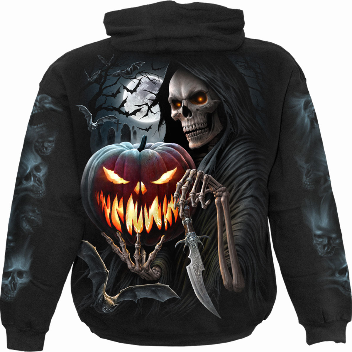 Back view of Carving Death gothic  Hoody in Black by Spiral Clothing