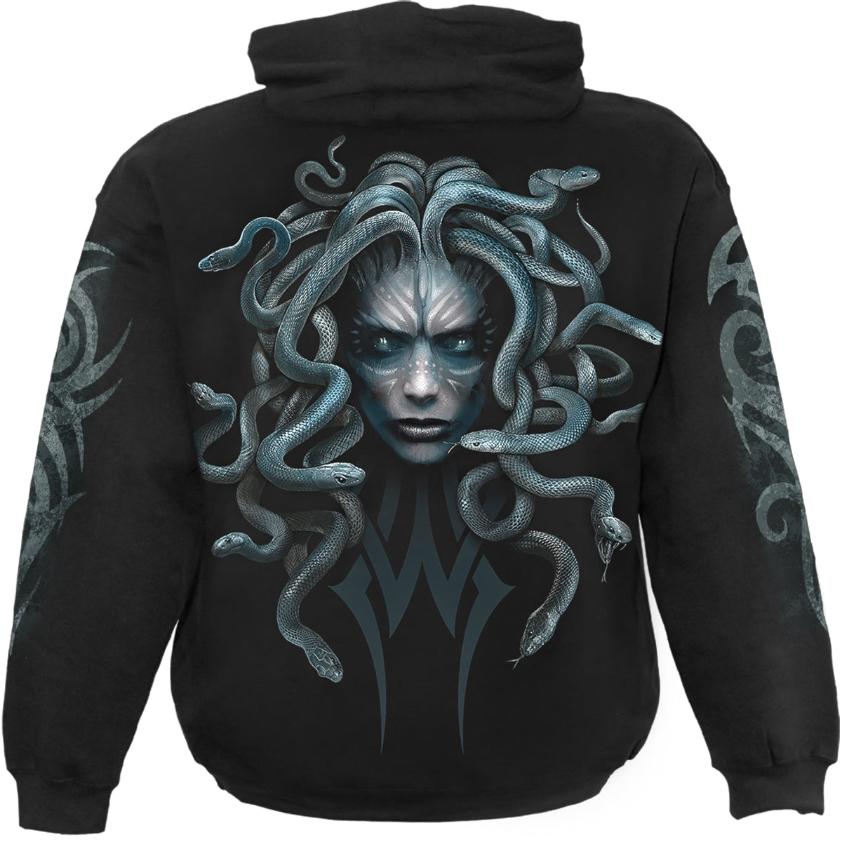 Back view of Stone Gaze gothic  Hoody in Black by Spiral Clothing