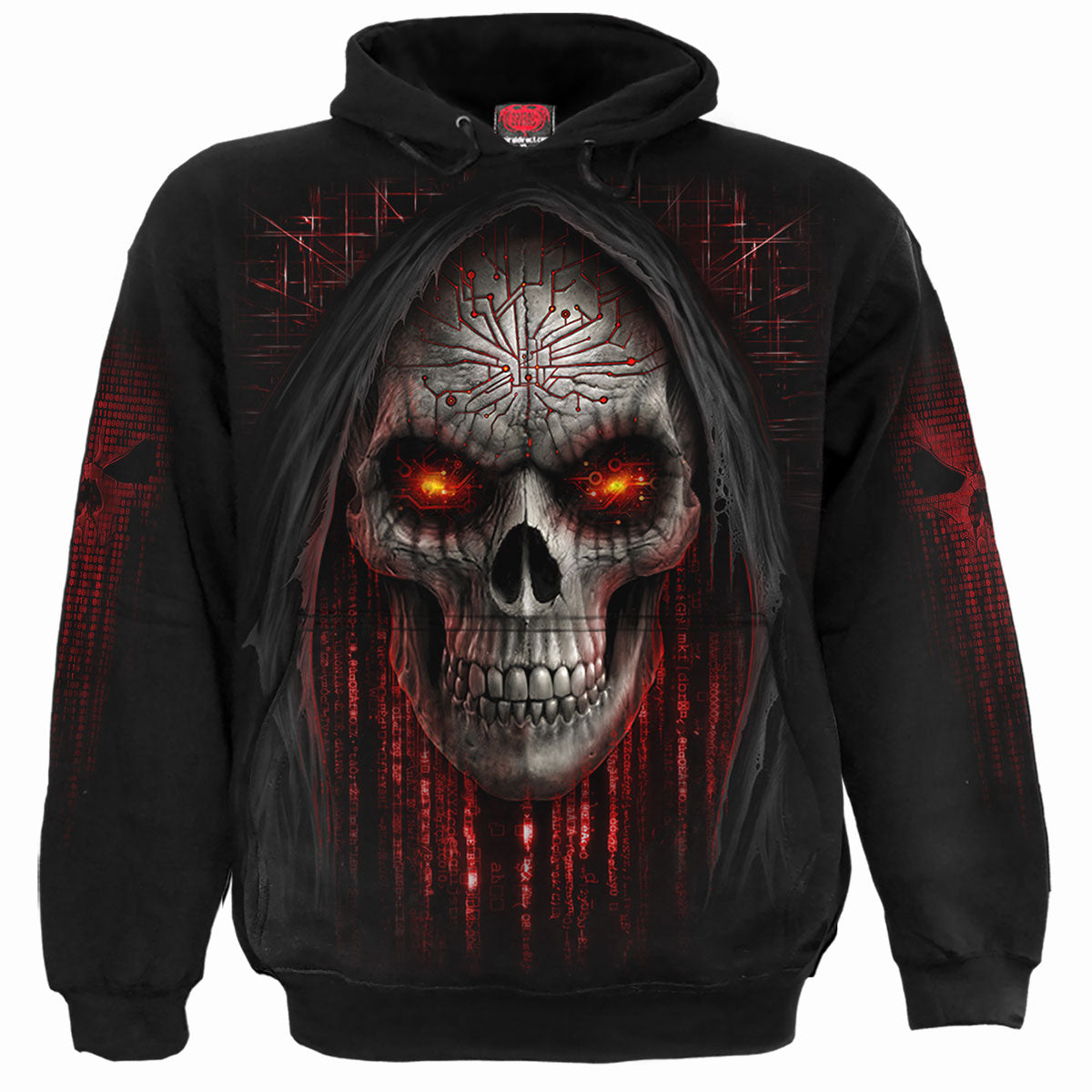 Cyber Death gothic Men's Hoody in Black by Spiral Clothing - Front view