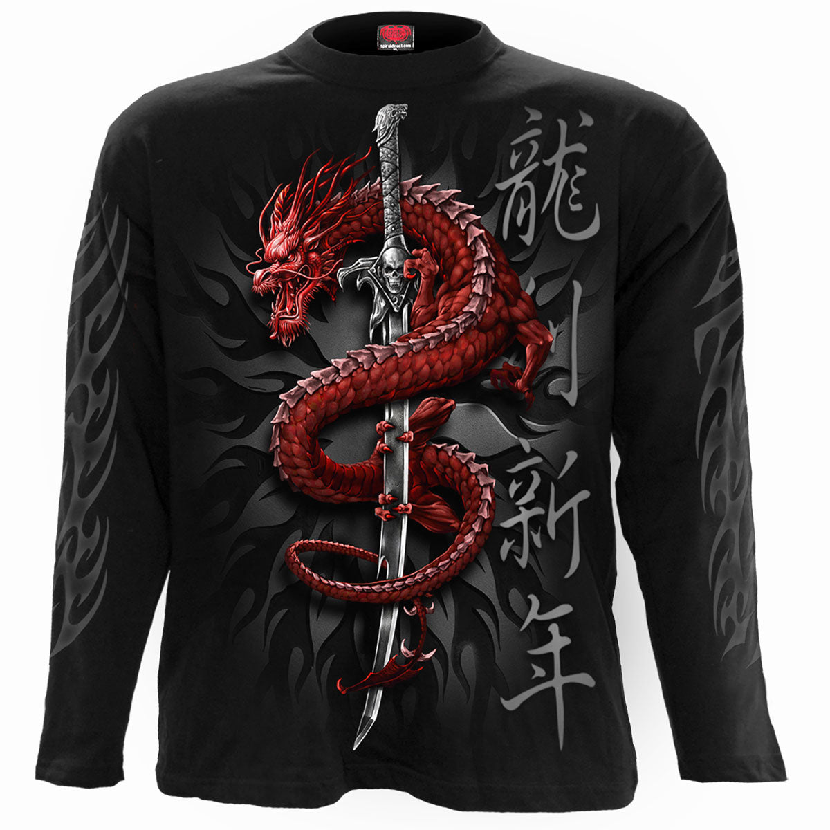 Oriental Dragon gothic Men's Longsleeve T-Shirt in Black by Spiral Clothing - Front view