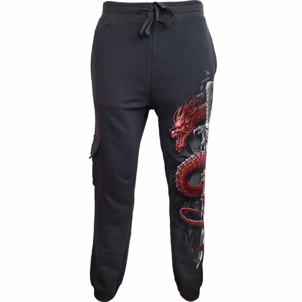 Oriental Dragon gothic Men's Casual Cargo Joggers in Black by Spiral Clothing 