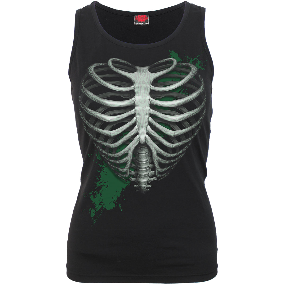 Heart Ribs - Glow In The Dark gothic Women's Razor Back Top in Black by Spiral Clothing - Front view