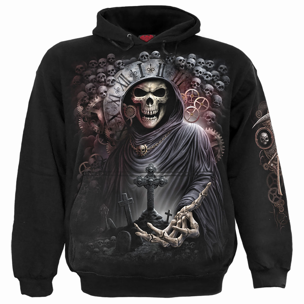 Reaper Time gothic Men's Hoody in Black by Spiral Clothing - Front view