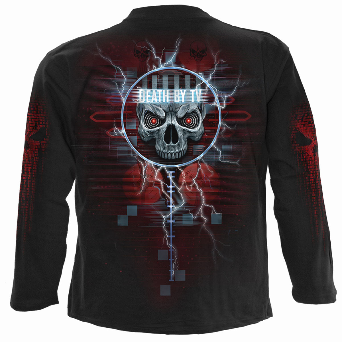 Back view of Death By TV gothic  Longsleeve T-Shirt in Black by Spiral Clothing