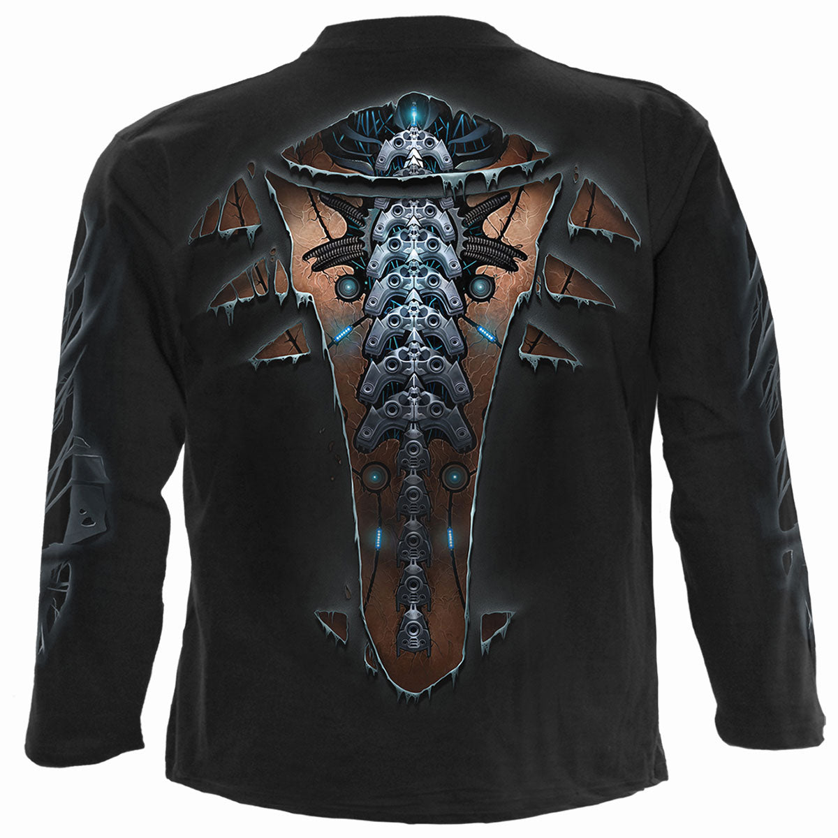 Back view of Cyber Skin gothic  Longsleeve T-Shirt in Black by Spiral Clothing
